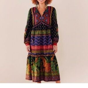 Farm Rio Dress, Large, Black Multi-Color Print sz xs